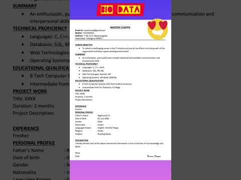 How to Make Resume|CV writing|CV Format|in english|Curriculum Vitae #shorts #cvwriting #viral🔥🔥